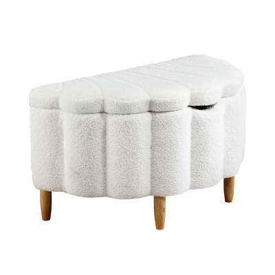 Boucle Bed Frame with Ottoman Set Scallop Shaped Sherpa Bedhead Double