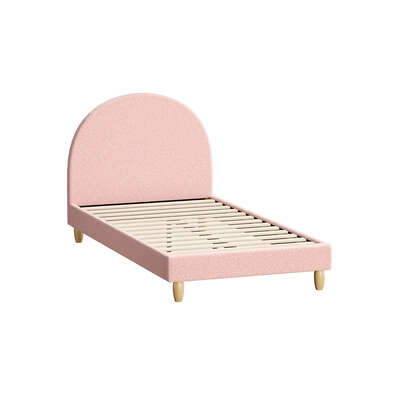 King Single Bed Frame With Arched Bedhead Pink Boucle Upholstered Platform