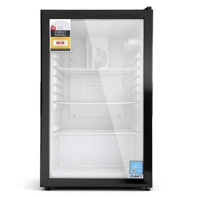 105L Bar Fridge Glass Door Mini Fridge Countertop Cooler Black King