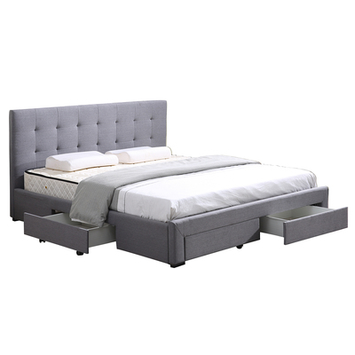 Premium fabric Double Bed Frame Base With Storage Drawer-Grey
