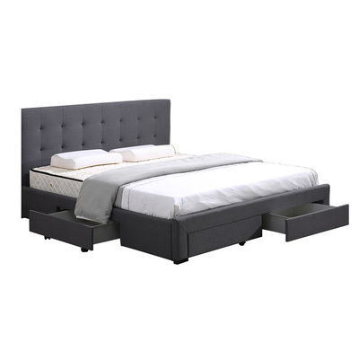 Premium fabric queen Bed Frame Base With Storage Drawer-Dark Grey