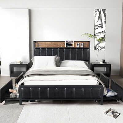 Double Bed Frame Storage Drawer 208x140x101cm