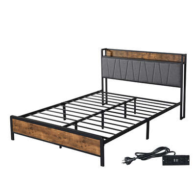 Premium Double Bed Frame Tufted Headboard USB Charge - High Back