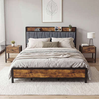 King Bed Frame Storage Headboard 220x183x105cm