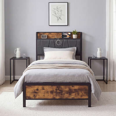 Single Bed Frame Industrial Storage 207x91.5x105cm