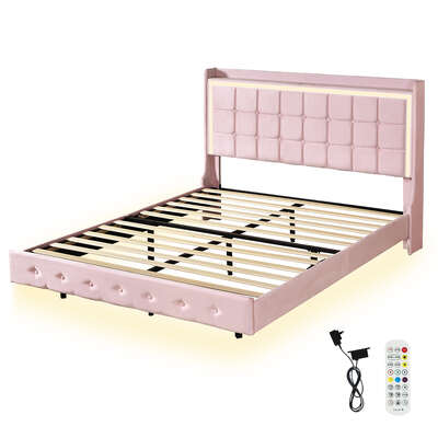 Contemporary Double Floating Bed Frame - High Back Support Classic