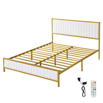 Compact Metal Bed Frame Under Bed Storage Queen Beige - Adjustable
