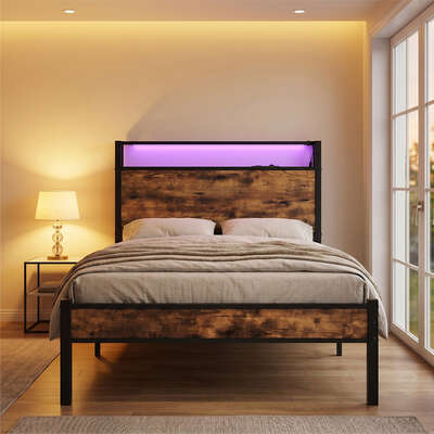 Single Bed Frame LED Lights USB Headboard | EXTG