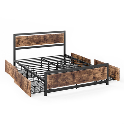 Stylish Wooden Platform Bed Frame with 4 Drawers - Queen Size Mattress Base"