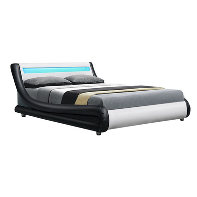 LED Bed Frame Double Full Size Base Mattress Platform Leather Wooden ALEX