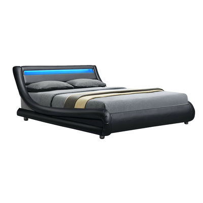 LED Bed Frame Queen Size Base Mattress Platform Black Leather Wooden ALEX