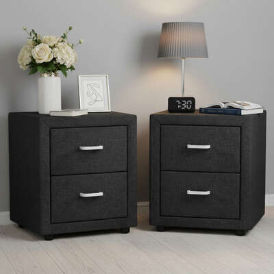 Bedside Table 2 Drawer Side Table Fabric Charcoal 2 Pack