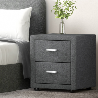 Fabric Bedside Table - Grey