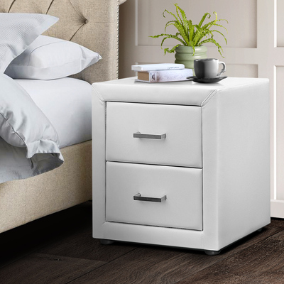 PVC Leather Bedside Table - White