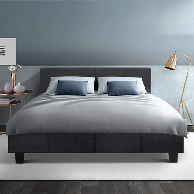  Bed Frame Double Size Base Mattress Platform Fabric Wooden Charcoal NEO