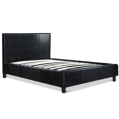 King Single Size Bed Frame Base Mattress Platform Leather Wooden Black NEO