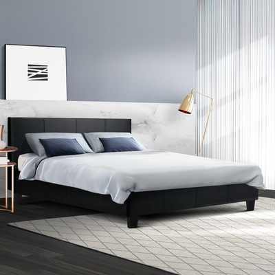  Bed Frame Queen Size Base Mattress Platform Full Leather Wooden Black NEO