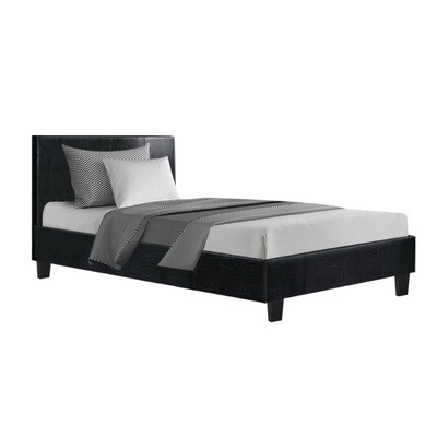  Bed Frame Single Size Base Mattress Platform Full Leather Wooden Black NEO