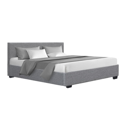 King Size Gas Lift Bed Frame Base With Storage Mattress Grey Fabric NINO