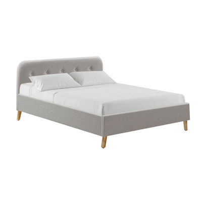 Double Full Size Bed Frame Base Mattress Fabric Wooden Beige POLA