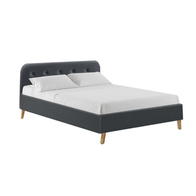 Double Full Size Bed Frame Base Mattress Fabric Wooden Charcoal POLA