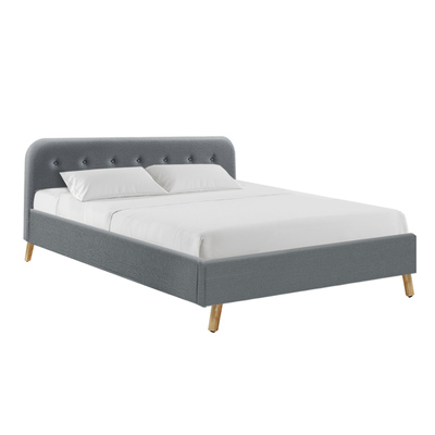 King Size Bed Frame Base Mattress Fabric Wooden Grey POLA