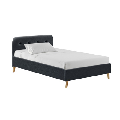  King Single Size Bed Frame Base Mattress Fabric Wooden Charcoal POLA
