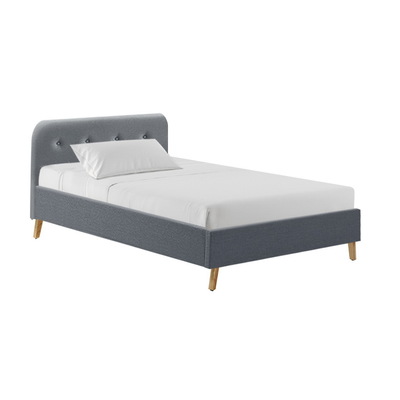  King Single Size Bed Frame Base Mattress  Fabric Wooden Grey POLA