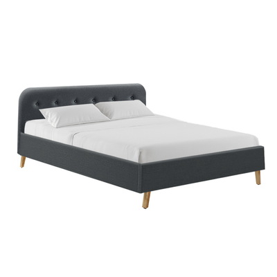 Queen Size Bed Frame Base Mattress Fabric Wooden Charcoal POLA