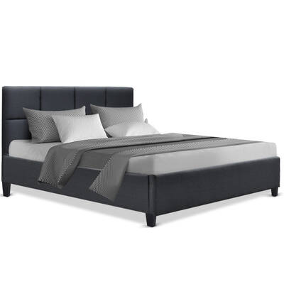 TINO Double Size Bed Frame Base Fabric Headboard Wooden Mattress