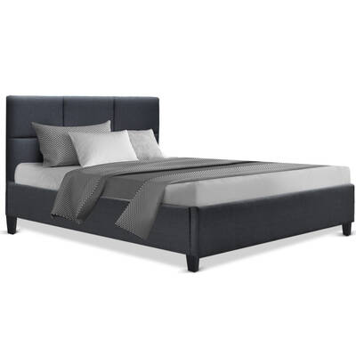 TINO Single Size Bed Frame Base Fabric Headboard Wooden Mattress