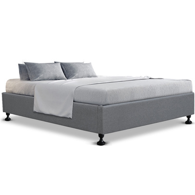 Queen Size Fabric and Wood Bed Frame - Grey