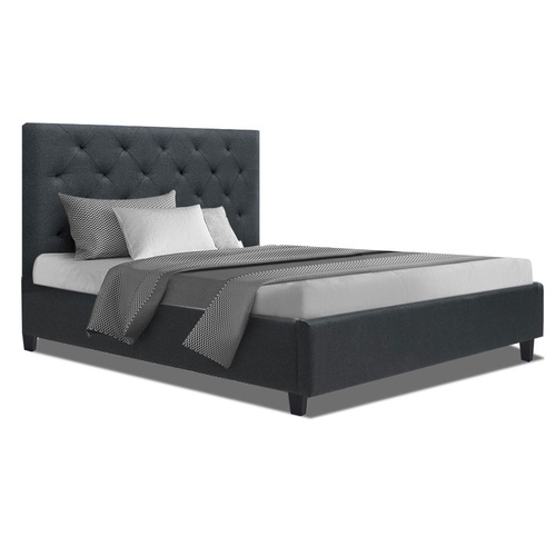 King Single Size Bed Frame Base Mattress Platform Fabric Wooden Charcoal VAN