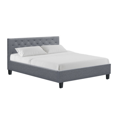 Queen Size Fabric Bed Frame  Headboard - Grey
