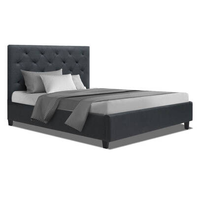 Bed Frame Single Size Base Mattress Platform Fabric Wooden Charcoal