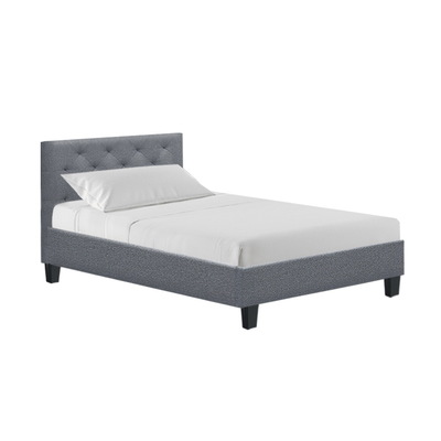  Single Size Bed Frame Base Mattress Platform Fabric Wooden Grey VAN