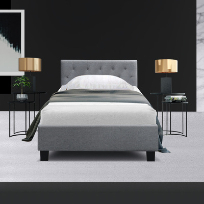  Bed Frame Single Size Base Mattress Platform Fabric Wooden Grey VANKE