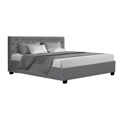  King Size Gas Lift Bed Frame Base With Storage Mattress Grey Fabric VILA