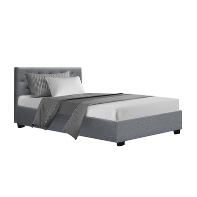  King Single Size Gas Lift Bed Frame Base Mattress Platform Fabric Wooden Grey WARE