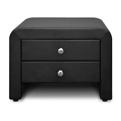 PU Leather Bedside Table with 2 Drawers - Black