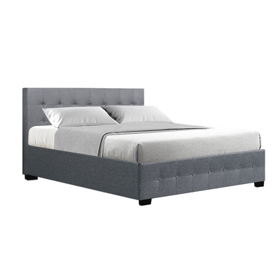 ROCA Double Full Size Gas Lift Bed Frame Base With Storage Mattress Grey Fabric