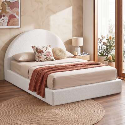 Double Bed Frame Boucle Fabric No Assembly | EXTG