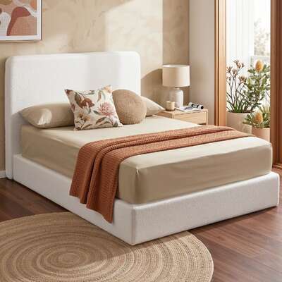 Double Bed Frame Boucle Fabric Washable Cover | EXTG