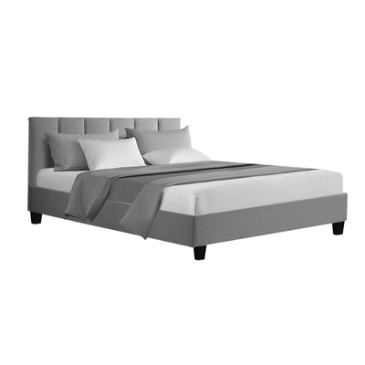 Bed Frame Double Size Mattress Base Platform Fabric Wooden Grey