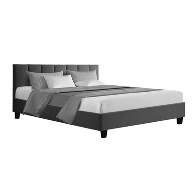 Bed Frame Queen Size Mattress Base Platform Fabric Wooden Charcoal