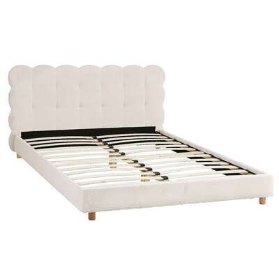 Double Bed Frame Cloud Headboard Boucle Fabric Mattress Platform
