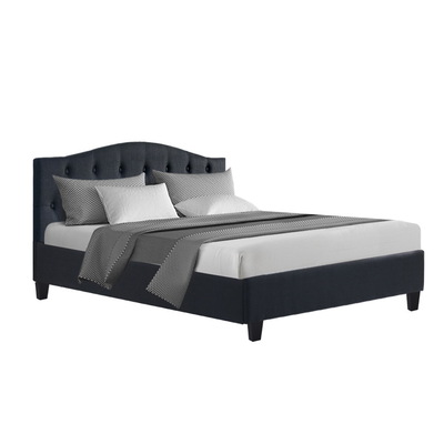 Bed Frame Double Size Base Mattress Platform Fabric Wooden Charcoal LARS