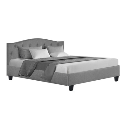 Bed Frame Queen Size Base Mattress Platform Fabric Wooden Grey LARS