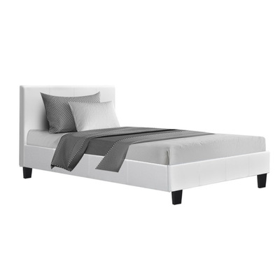 Bed Frame King Single Full Size Base Mattress Platform Leather Wooden White NEO