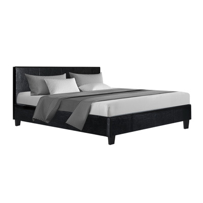 Bed Frame Queen Size Base Mattress Platform Full Size Leather Wooden Black NEO